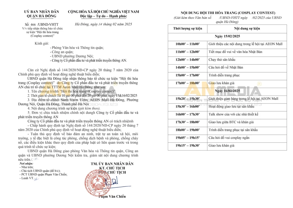 giấy phép tổ chức sự kiện tại Hà Đông