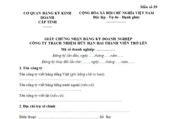 Bản sao giấy chứng nhận đăng ký doanh nghiệp