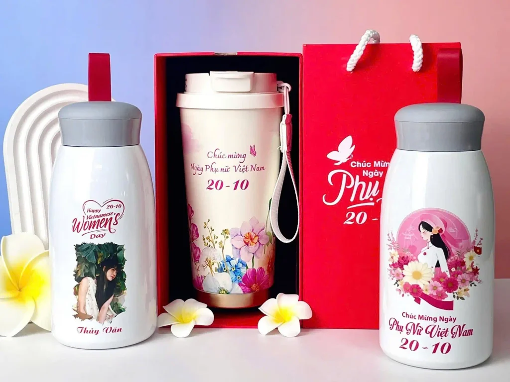 Set bình giữ nhiệt + túi vải + thiệp